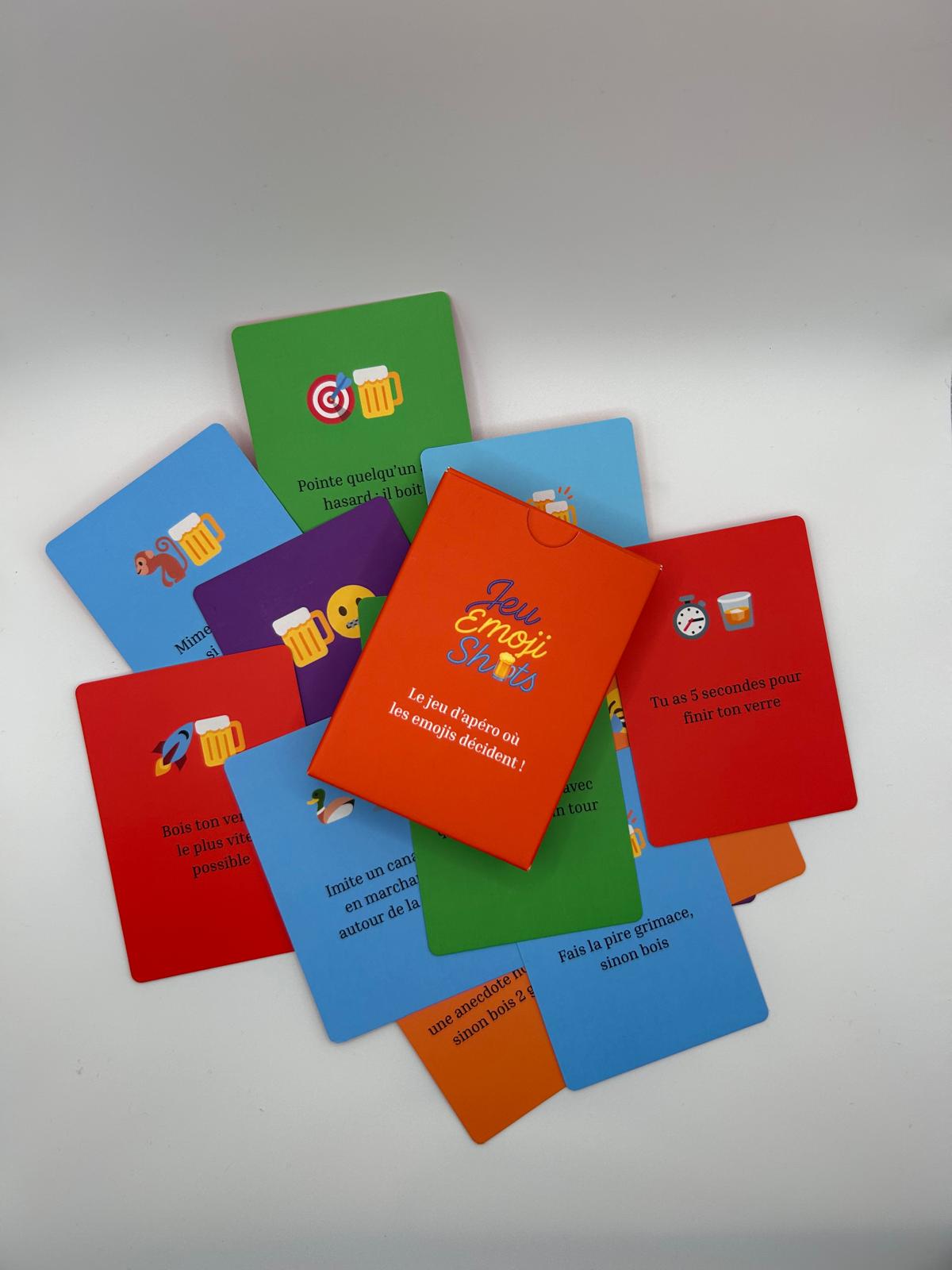 Joueurs qui s’amusent avec Emoji Shots – jeu à boire fun pour apéro et soirée